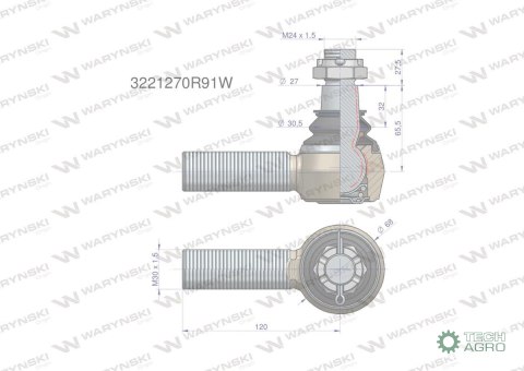 Przegub kierowniczy M30x1.5 3221270R91 WARYŃSKI Przegub kierowniczy M30x1.5 3221270R91 WARYŃSKI