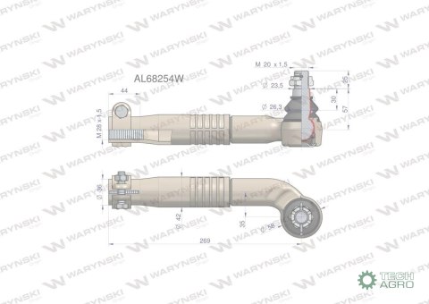 Przegub kierowniczy lewy 269mm- M28x1,5 AL68254 WARYŃSKI Przegub kierowniczy lewy 269mm- M28x1,5 AL68254 WARYŃSKI