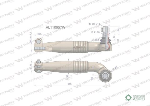 Przegub kierowniczy lewy 285mm- M22x1,5 AL110957 WARYŃSKI Przegub kierowniczy lewy 285mm- M22x1,5 AL110957 WARYŃSKI
