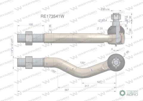 Przegub kierowniczy lewy 367mm - 1 1/4" RE173541 WARYŃSKI Przegub kierowniczy lewy 367mm - 1 1/4" RE173541 WARYŃSKI