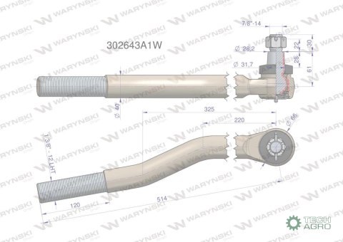 Przegub kierowniczy lewy 514mm- 1 3/8" 302643A1 WARYŃSKI Przegub kierowniczy lewy 514mm- 1 3/8" 302643A1 WARYŃSKI