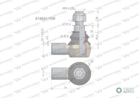 Przegub kierowniczy prawy 1.1/4" 81864115 WARYŃSKI Przegub kierowniczy prawy 1.1/4" 81864115 WARYŃSKI