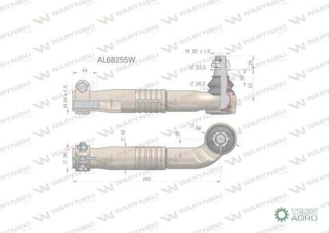 Przegub kierowniczy prawy 269mm- M28x1,5 AL68255 WARYŃSKI Przegub kierowniczy prawy 269mm- M28x1,5 AL68255 WARYŃSKI