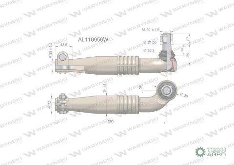 Przegub kierowniczy prawy 285mm- M22x1,5 AL110956 WARYŃSKI Przegub kierowniczy prawy 285mm- M22x1,5 AL110956 WARYŃSKI
