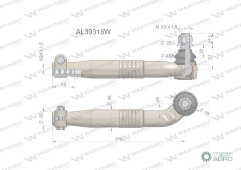 Przegub kierowniczy prawy 310mm - M24x1,5 AL39318 WARYŃSKI Przegub kierowniczy prawy 310mm - M24x1,5 AL39318 WARYŃSKI