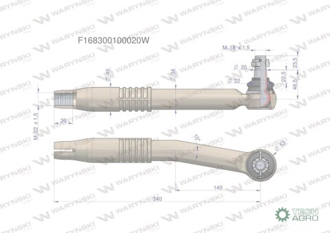 Przegub kierowniczy prawy 340mm - M22x1,5 F168300100020 WARYŃSKI Przegub kierowniczy prawy 340mm - M22x1,5 F168300100020 WARYŃSKI