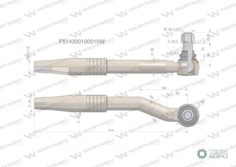 Przegub kierowniczy prawy 415mm- M22x1,5 F514300100010 WARYŃSKI Przegub kierowniczy prawy 415mm- M22x1,5 F514300100010 WARYŃSKI