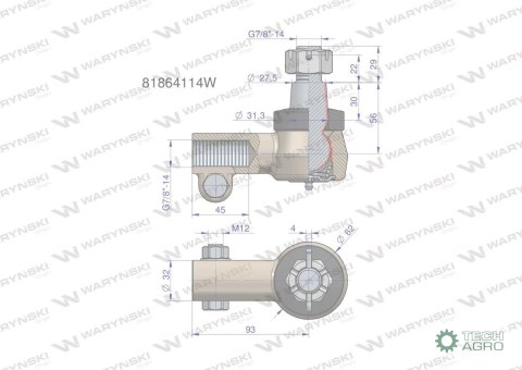 Przegub kierowniczy prawy 7/8" 81864114 WARYŃSKI Przegub kierowniczy prawy 7/8" 81864114 WARYŃSKI
