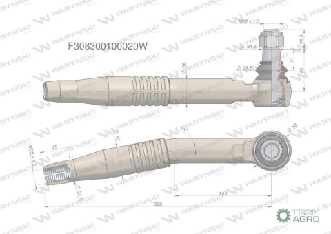 Przegub kierowniczy prawy M22x1.5 F308300100020 WARYŃSKI Przegub kierowniczy prawy M22x1.5 F308300100020 WARYŃSKI