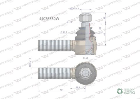 Przegub kierowniczy prawy M24x1.5 44078662 WARYŃSKI Przegub kierowniczy prawy M24x1.5 44078662 WARYŃSKI
