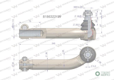 Przegub kierowniczy prawy M24x1.5L 81863221 WARYŃSKI Przegub kierowniczy prawy M24x1.5L 81863221 WARYŃSKI