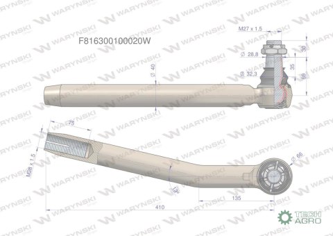 Przegub kierowniczy prawy M28x1.5 F816300100020 WARYŃSKI Przegub kierowniczy prawy M28x1.5 F816300100020 WARYŃSKI