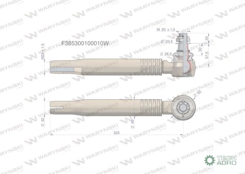 Przegub kierowniczy prawy/lewy 325mm- M24x1,5 F385300100010 WARYŃSKI Przegub kierowniczy prawy/lewy 325mm- M24x1,5 F385300100010 WARYŃSKI