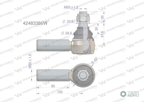 Przegub układu kierowniczego JCB 42483386 Waryński Przegub układu kierowniczego JCB 42483386 Waryński