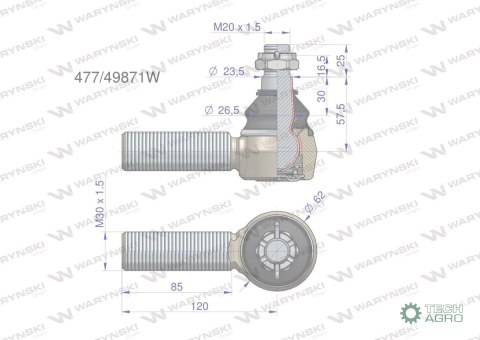 Przegub układu kierowniczego JCB 47749871 Waryński Przegub układu kierowniczego JCB 47749871 Waryński