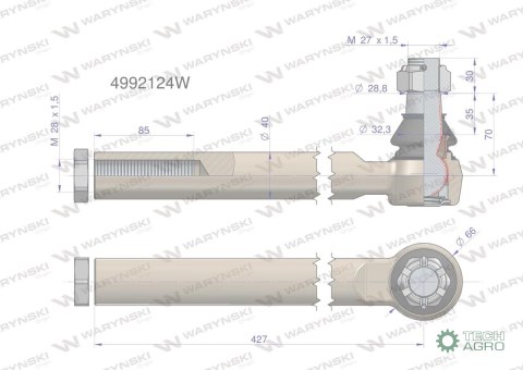 Przegub układu kierowniczego JCB 4992124 Waryński Przegub układu kierowniczego JCB 4992124 Waryński
