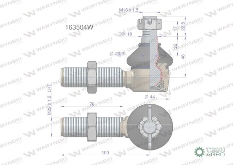 Przegub układu kierowniczego Manitou 163504 Waryński Przegub układu kierowniczego Manitou 163504 Waryński