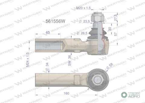 Przegub układu kierowniczego Manitou 561556 Waryński Przegub układu kierowniczego Manitou 561556 Waryński
