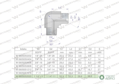 Kolanko hydrauliczne calowe BB 1 1/4" BSP (XW) Waryński