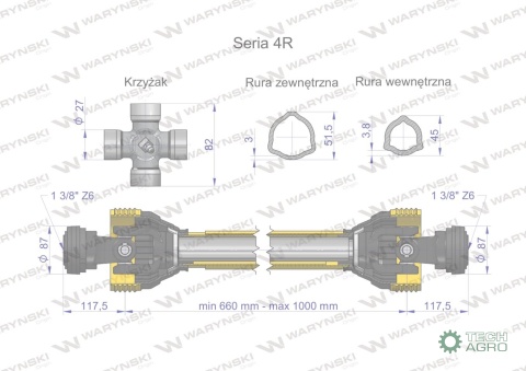 Wał przegubowo-teleskopowy 660-1000mm 540Nm CE 2020 seria 4R Waryński