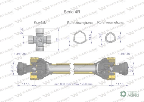 Wał przegubowo-teleskopowy 860-1250mm 540Nm CE 2020 seria 4R Waryński