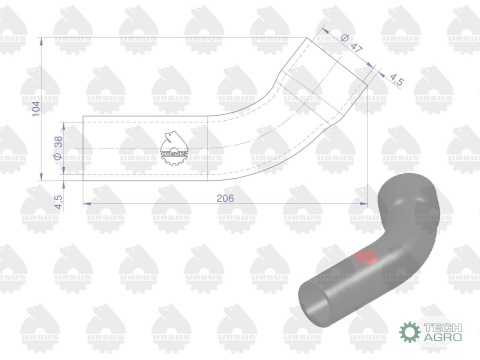 Przewód gumowy górny chłodnicy zbrojonypłótnem C-385 ORYGINAŁ URSUS