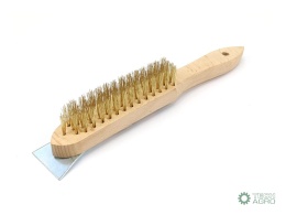 Szczotka druciana do rdzy PREMIUM - drut mosiężny / 4 rzędowa, ze skrobakiem, TEGER