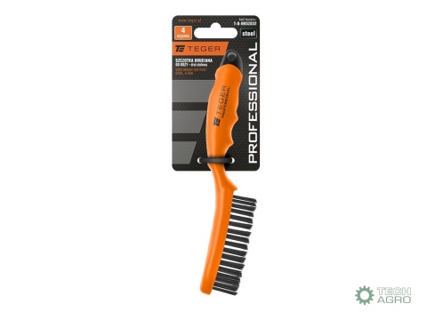 Szczotka druciana do rdzy PROFESSIONAL , drut stalowy czarny / 4 rzędowa, z plastikową rączką, Teger