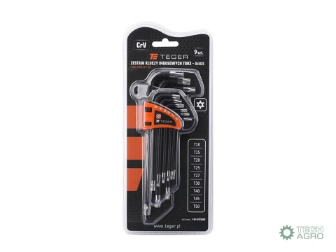 Zestaw kluczy imbusowych, TORX T10-T50 - DŁUGIE 9szt, Teger