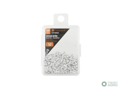 Zestaw nitów stalowych, kulistych, (3x16mm), DIN660, (100 szt.), Teger