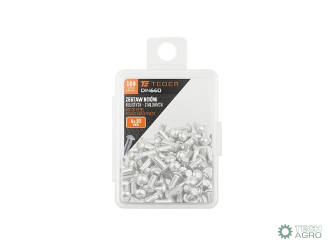 Zestaw nitów stalowych, kulistych, (6x30mm), DIN660, (100 szt.), Teger