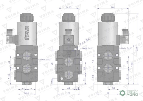 Dzielnik. zawór. elektrozawór kierunkowy elektromagnetyczny kontroli (SVV6/2-90L) (24V DC) 6/2 G1/2 80L VOIMA