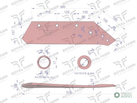 Eurolemiesz, prawy 16", zastosowanie Kverneland stal borowa, Royal Farm