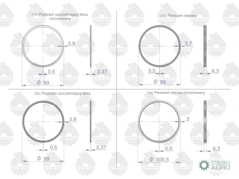 Komplet pierścieni silnika 1-tłok K1-2157-000 MF-4 ORYGINAŁ URSUS