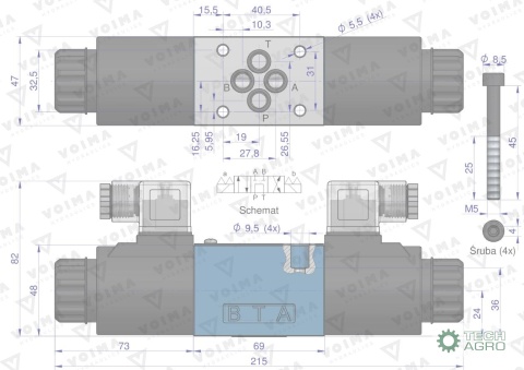 Rozdzielacz (elektrozawór CETOP 3 NG6) 3-pozycyjny 50L suwak "G" (cewki x2) 12V VOIMA