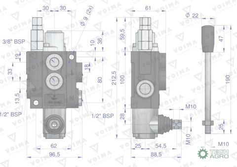 Rozdzielacz hydrauliczny 1-sekcyjny 40Lz zatrzaskiem VOIMA