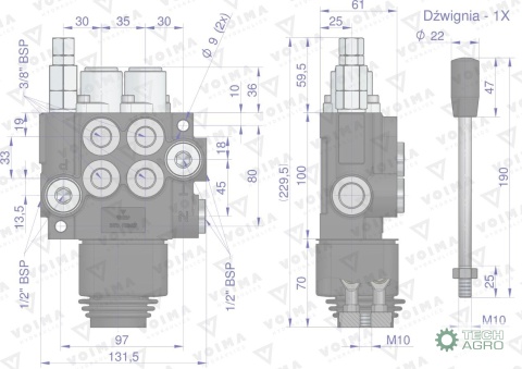 Rozdzielacz hydrauliczny 2-sekcyjny 40Lz joystickiem VOIMA