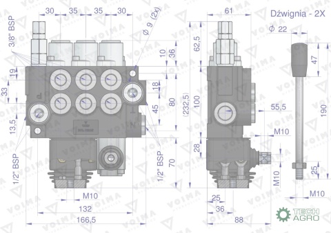 Rozdzielacz hydrauliczny 3-sekcyjny 40L(2 sekcje x 1 dźwignia + 1 sekcja x 1 dźwignia) VOIMA