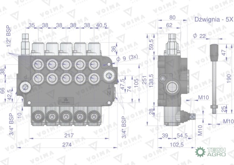 Rozdzielacz hydrauliczny 5-sekcyjny 80LVOIMA