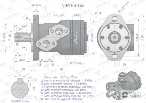 Silnik hydrauliczny orbitalny V-MR-S 125 cm3/obr (175 bar / max.200 bar) VOIMA