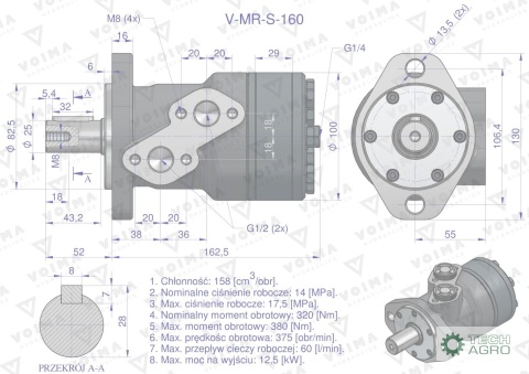 Silnik hydrauliczny orbitalny V-MR-S 160 cm3/obr (175 bar / max.200 bar) VOIMA
