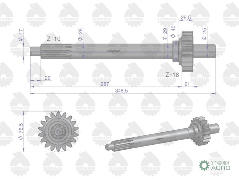Wałek sprzęgłowy I-stopień gruby frez Z-18/10 964925M3 MF3 ORYGINAŁ URSUS