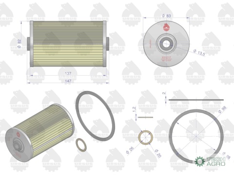 Wkład filtra paliwa wstępny WP10-5/A C-385/Zetor ORYGINAŁ URSUS, (sprzedawane po 12)