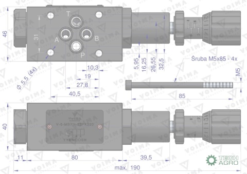 Zawór redukcyjny płytowy CETOP 3 NG6 (linia P - nastawa 70-250 bar) VOIMA