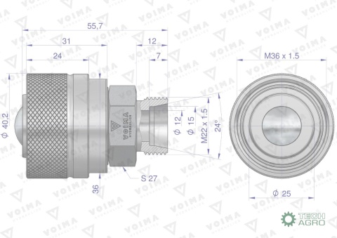 Zawór wtyczka ZSR (50490030) M22x1.5 skręcane VOIMA