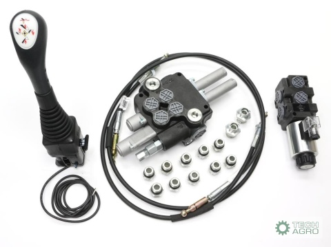 Zestaw (1 sekcja pływająca) do ŁadowaczTUR -Rozdzielacz 80L 2-sekcyjny + Elektrozawór + Joystick z przyciskiem + Elementy złączn