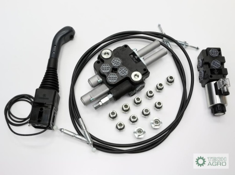 Zestaw (1 sekcja pływająca) do ŁadowaczTUR -Rozdzielacz 80L 2-sekcyjny + Elektrozawór + Joystick z przyciskiem + Elementy złączn