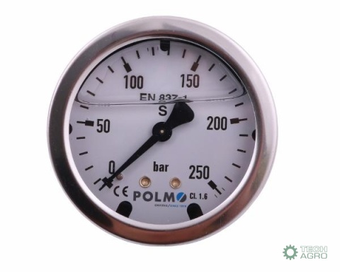 Manometr glicerynowy M63 0-250 bar tylne przyłącze G1/4" POLMO