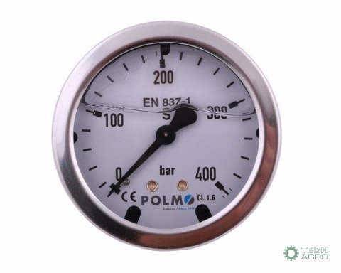 Manometr glicerynowy M63 0-400 bar tylne przyłącze G1/4" POLMO