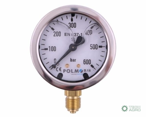 Manometr glicerynowy M63 0-600 bar dolne przyłącze G1/4" POLMO